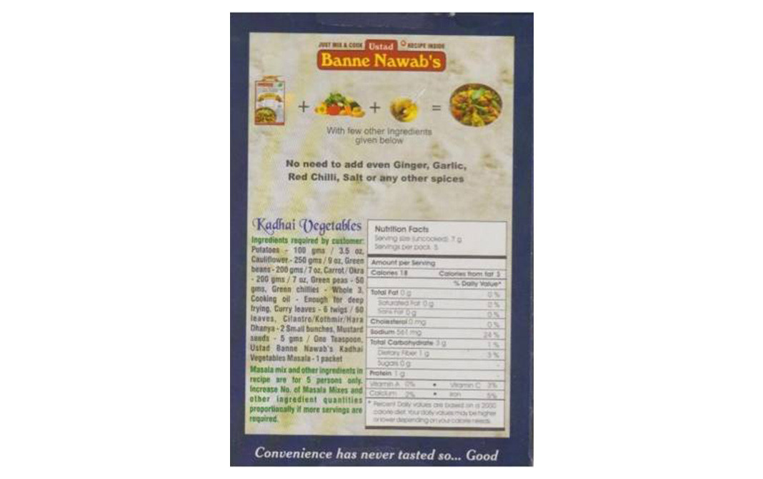 Ustad Banne Nawab's Kadhai Vegetables Masala (Pan Fried Vegetables)   Box  35 grams